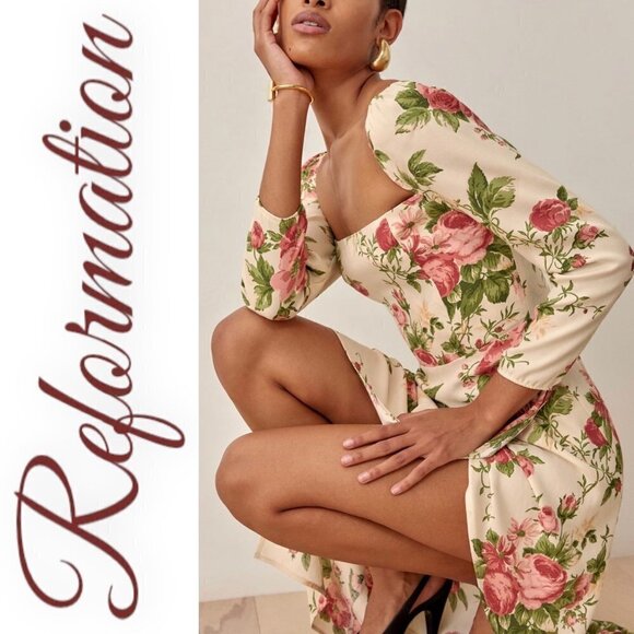 NWT REFORMATION Hilda Floral Rose Dress In Jardin, Size 4 - Picture 3 of 9